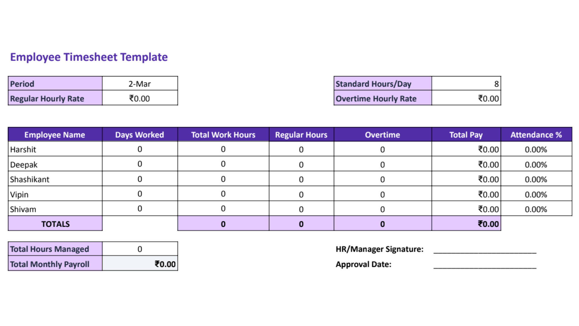 Employee Timesheet Template